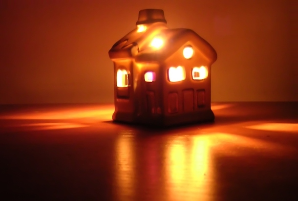 house with lights on