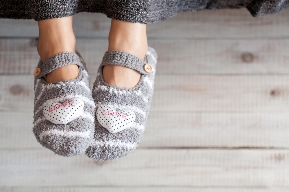 Wool-slippered feet