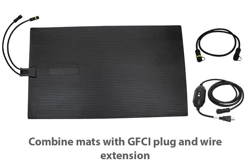 Complete rubber mat system for snow and ice melt on driveways, walkways and stairs