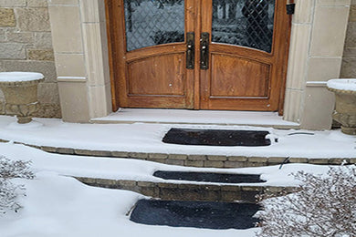 Rubber Ice and Snow melting mats in front of house